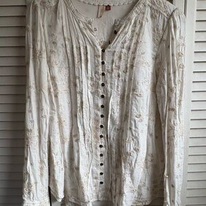 Pilcro Ivory Floral Button-Down Blouse